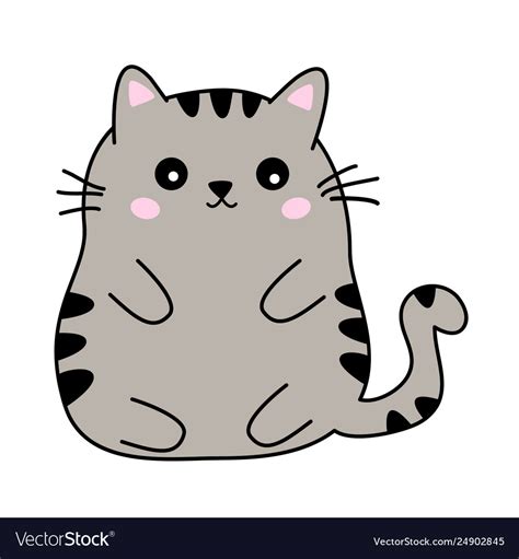 Cute Fat Black And Beige Cat Anime Kawaii Style Vector Image
