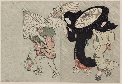 Two Geisha And Porter In Wind And Rain At Night From Vol Of The