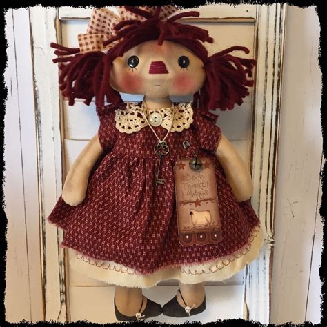 primitive folk art doll raggedy ann annie hang tag prim crocheted doily ooak diy rag dolls