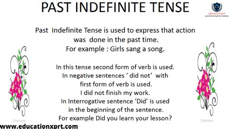 Past Indefinite Tense Definition And Example And Structure