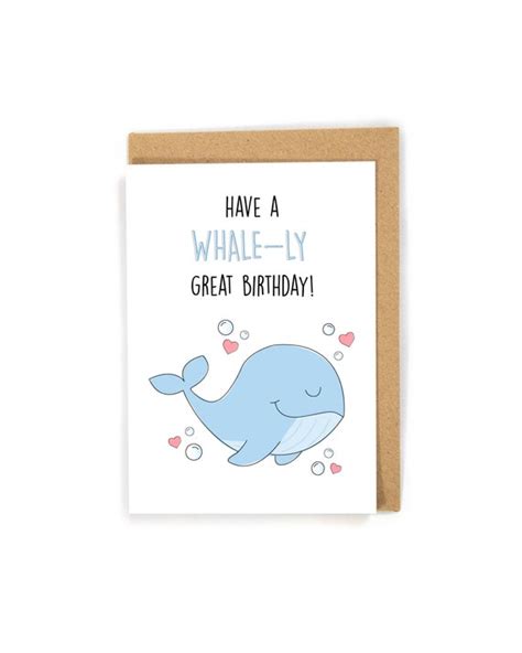 Whale Birthday Card Cute Birthday Card Funny Birthday Card Etsy