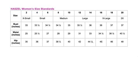 Clothing Size Chart Women Height Weight