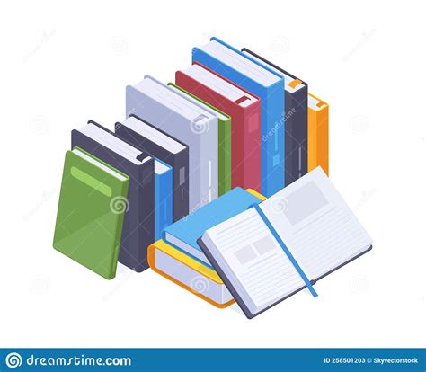 Isometric Books Stack Educational Or Fantasy Literature Encyclopedia