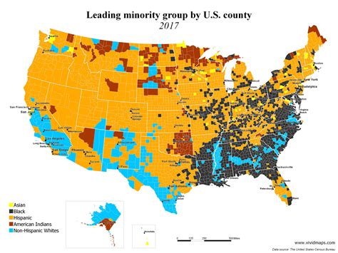 Data Visualization Leading Minority Group By Us County 1990 2017