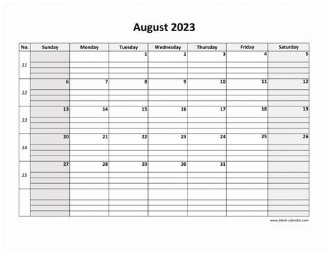 Free Download Printable August 2023 Calendar Large Box Grid Space For