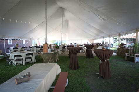 Tent, table, and chair packages. 40x80' Tent w/ cocktail tables, black folding chairs ...