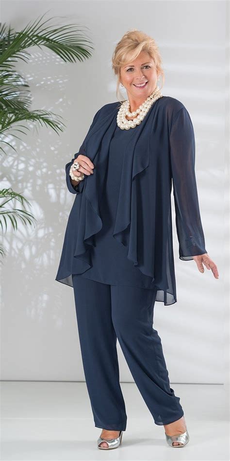 Veromia Navy Chiffon Jacket Vest And Trouser At Box 2 Plus Size
