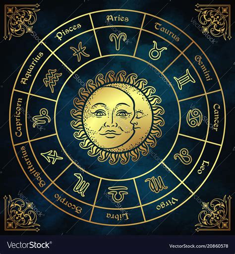 Zodiac Circle With Horoscope Signs Sun And Moon Vector Image