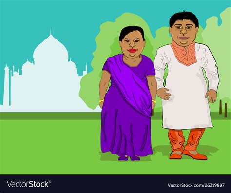 Fat Indian People Husband And Wife Stand Near Vector Image