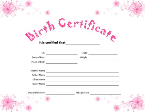 Girl Birth Certificate Template 1 Templates Example Templates