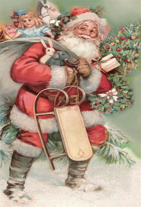 Antique Santa Claus And Toys Sled Christmas Card Digital Etsy