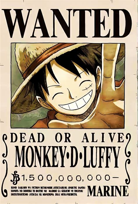 Luffy, cuyo objetivo es encontrar el tesoro conocido como el one piece. Luffy 1.5 billion bounty poster 4k | Topi jerami