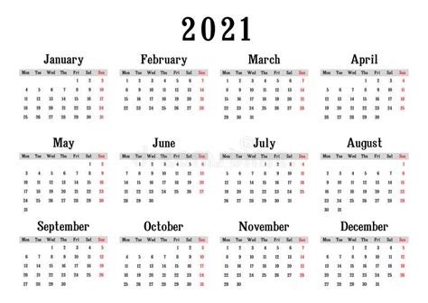 Calendario 2021 Semana Comienza El Lunes Ilustración Del Vector Ilustración De Negocios Marzo