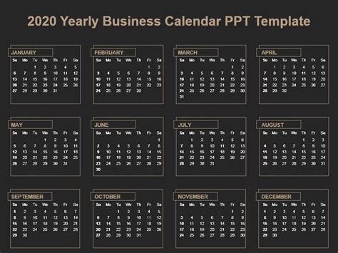 2020 Yearly Business Calendar Ppt Template Powerpoint Shapes