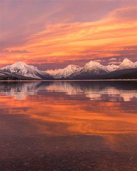 Pink And Orange Winter Lake Mcdonald Sunset At Glacier National Park