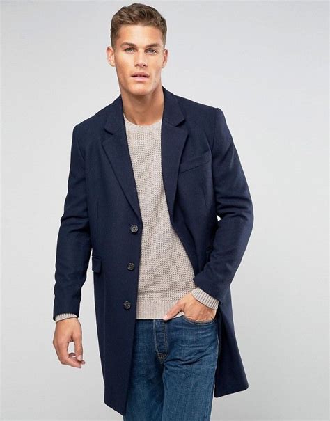 Asos Wool Mix Overcoat In Navy Asos Menswear Overcoats Overcoat Men