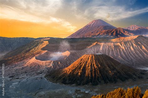 Mount Bromo Volcano Gunung Bromo During Sunrise From Viewpoint On