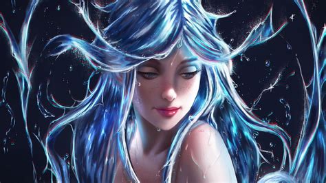 Desktop Wallpaper Blue Hair Girl Fantasy Art Hd Image Picture Background 6bae66