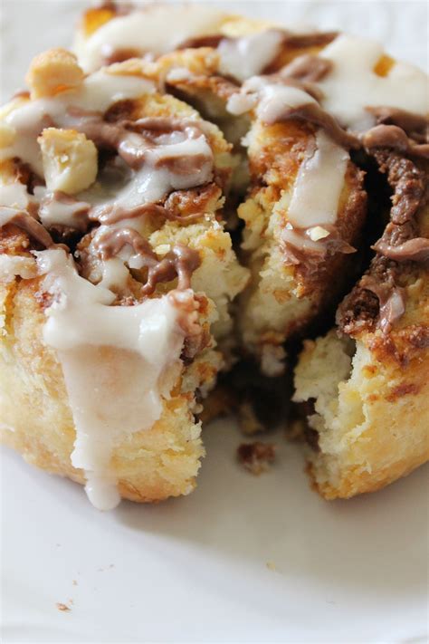 reese peanut butter chocolate cinnamon rolls with salted butter glaze and honey roasted peanuts