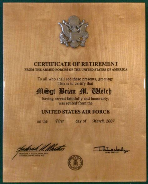 Military Certificate Of Retirement These 11 X 14 Plaques Are