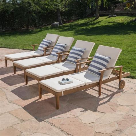 Noble House Teak Brown 4 Piece Wood Outdoor Chaise Lounge Set With