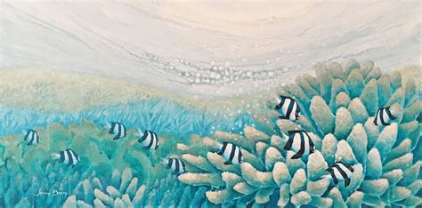 Aqua Marine Oceanscape Of A Coral Reef By Jenny Berry Paintings