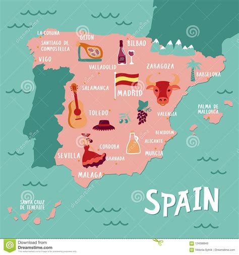 Mapa Do Turista Do Vetor Da Espanha Ilustração Do Curso Com O