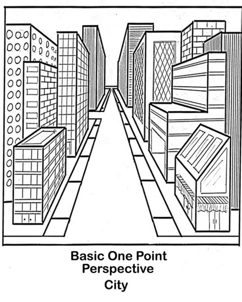 Students use 9×12 watercolor paper, and use their ruler to draw lines with pencil from each corner through the center of the paper (x). One Point Perspective City Drawing at GetDrawings | Free ...