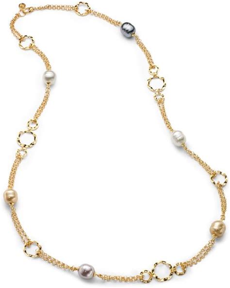 Majorica 14mm Multicolored Baroque Pearl 18k Gold Vermeil Double Chain
