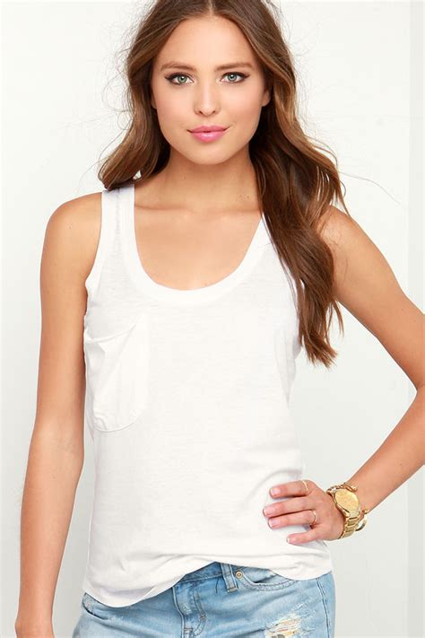 Cute Burnout Tank Top Ivory Tank Top Pocketed Top 3200 Lulus