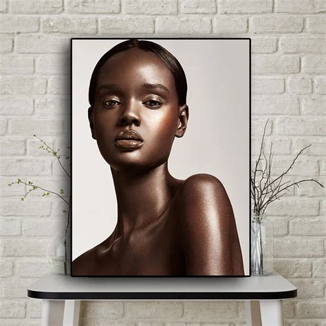 Picture Gold Fashion Sexy Black African Nude Woman Canvas Painting My