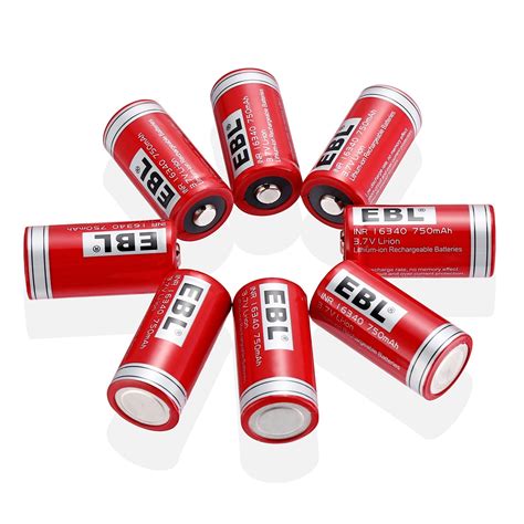 Ebl 8 Pack 16340 Li Ion Rechargeable Batteries 750mah 37v Cr123a