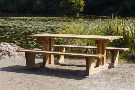 Wooden Picnic Table In A Park Stock Image Image Of Lily Nature