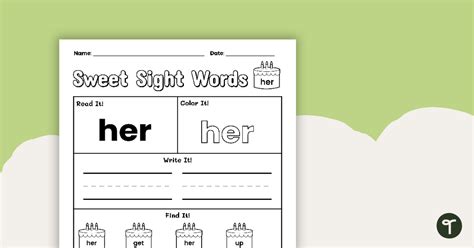 Sweet Sight Words Worksheet Her Teach Starter