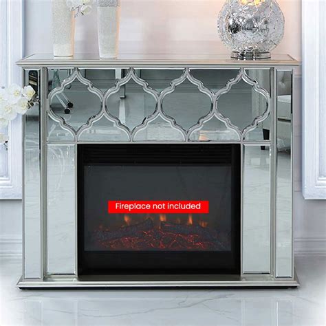 Silver Mirrored Electric Fire Surround Wooden Fire Surround