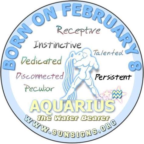 The lucky colors are turquoise, pink, and sea green. February 8 - Aquarius Birthday Horoscope Analysis ...