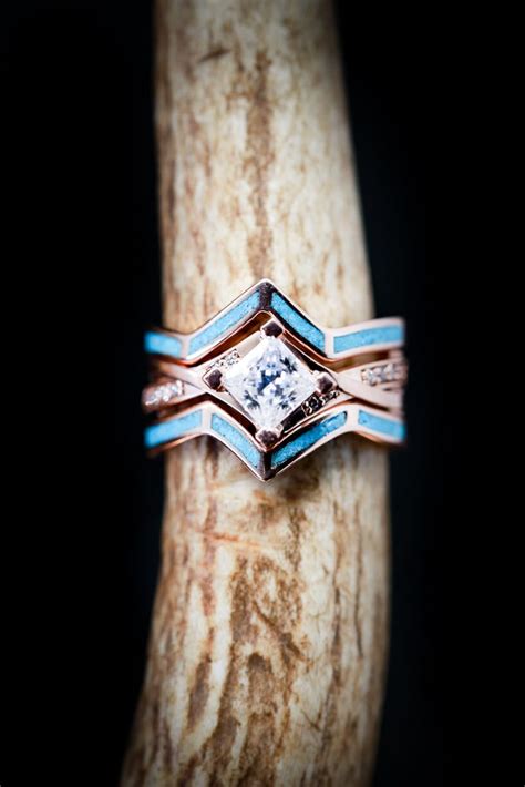 Moissanite Engagement Ring With Turquoise Ring Guard Handcrafted By