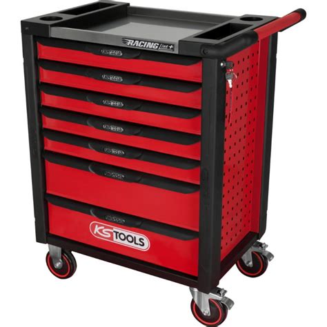 If the tray chatters as it tries to come out, look it over to see if there's anything obvious blocking it. RACINGline BLACK/RED tool cabinet with 7 drawers, KS Tools