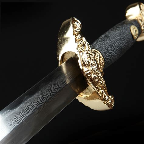 Chinese Jian Sword Handmade Damascus Steel Rayskin Full Tang Qing