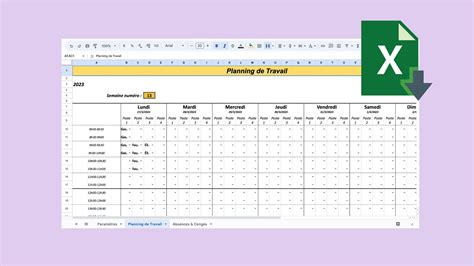 Template Modèle Excel Planning de travail