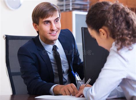 Employee Having Job Interview Stock Image Image Of Portrait Happy