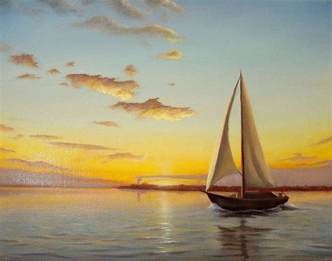 Sailboat Painting Sunset Seascape Original Oil Парусник рисунок