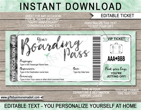 Plane Ticket Template For Gift