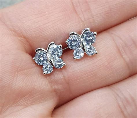 Small Butterfly Crystal Stud Earrings Small Sterling Silver Etsy