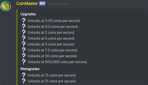 Coinmaster is a fun and unique incremental/clicker game that works within a discord bot. Upgrades | Discord Coinmaster bot Wiki | Fandom