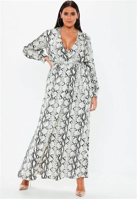 Plus Size Gray Snake Print Plunge Maxi Dress Missguided