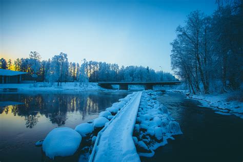 Snowy River View From Kuhmo Finland Stock Photo Download Image Now