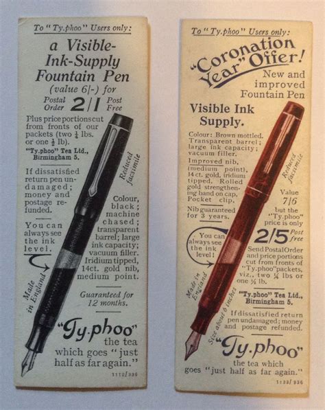Vintage Typhoo Fountain Pen Advertising Cards