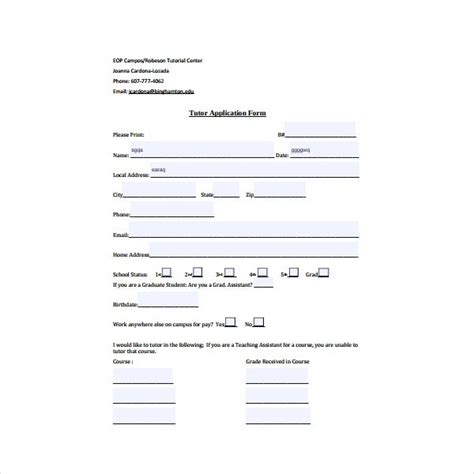 5 Tutor Application Form Templates Pdf