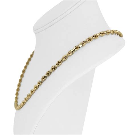 14 Karat Yellow Gold Hollow Diamond Cut Rope Chain Necklace For Sale At 1stdibs